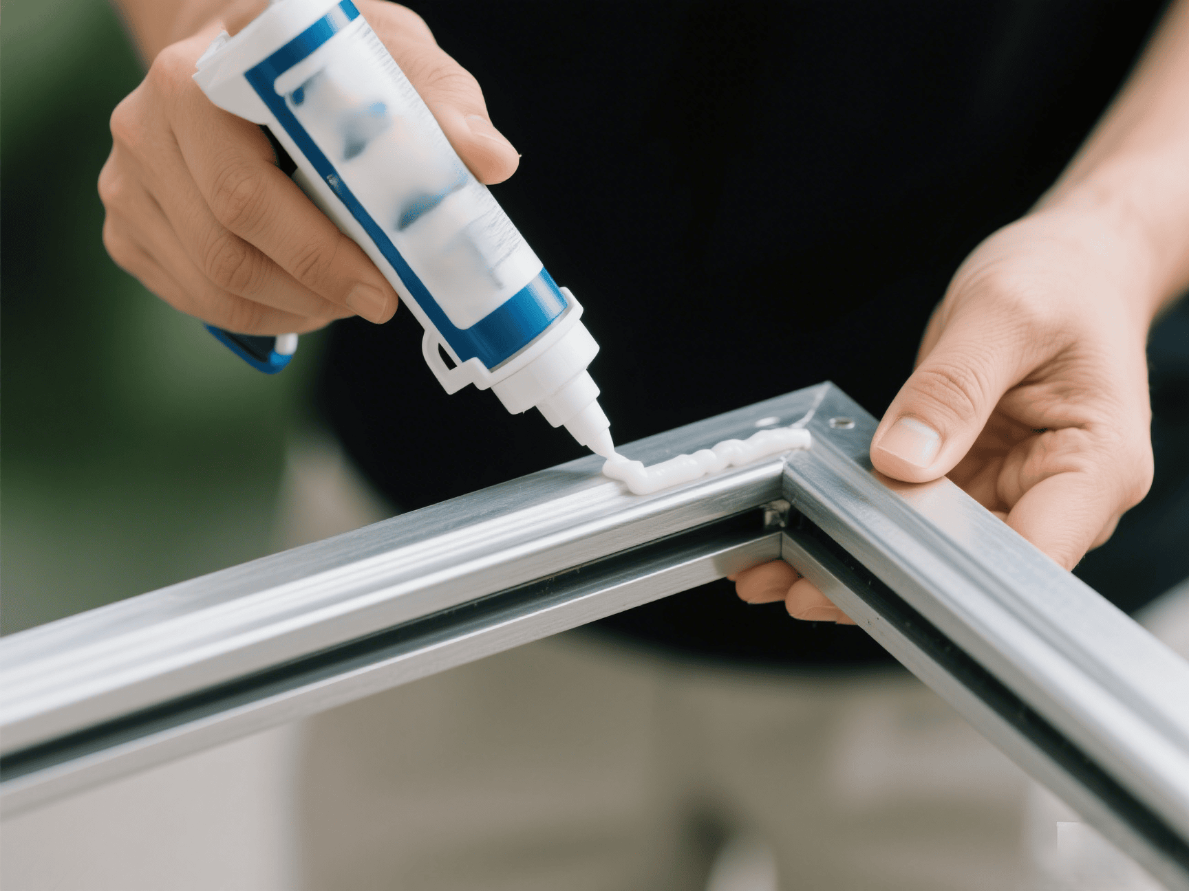 Manually inject silicone sealant on the metal frame.